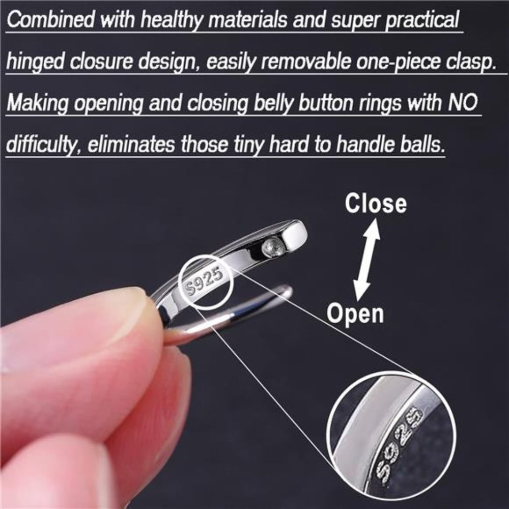 Sterling Silver Diamond Belly Button Rings - Picture 3 of 4